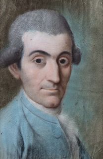 Scuola veneta, secolo XVIII - Half-length portrait of a man with a gray wig and light blue jacket