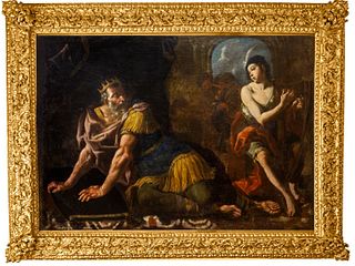 Pittore caravaggesco attivo nell'Italia meridionale, circa 1620 - 1630 - David plays the harp in front of Saul