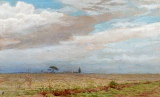 Ettore Ferrari (Roma 1845-1929)  - Pair of landscapes near Rome