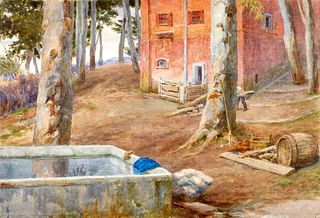 Ettore Ferrari (Roma 1845-1929)  - Pair of landscapes near north Rome
