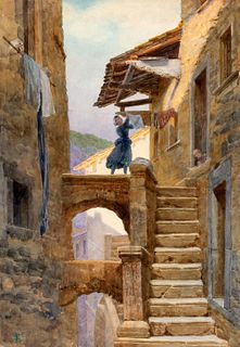 Ettore Ferrari (Roma 1845-1929)  - Pair of scenes of life in Scanno