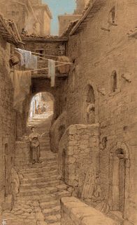 Ettore Ferrari (Roma 1845-1929)  - Pair of views of Fiuggi
