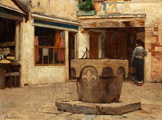 Giuseppe Barison (Trieste 1853-1931)  - "Campiello in Venice"