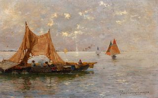 Rubens Santoro (Mongrassano 1859-Napoli 1942)  - Reflections in the lagoon