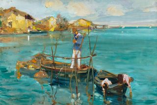Attilio Achille Bozzato (Chioggia 1886-Cremona 1954)  - Life in the lagoon