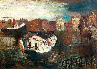 Mario Varagnolo (Venezia 1901-1971)  - "Venice, old ferry"