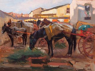 Gino Danti (Firenze 1881-1968)  - The stop of the carts, 1927