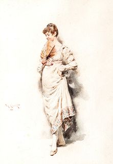 Lodovico de Courten (attivo a Firenze nella seconda metà del XIX secolo) - Lady with a fan