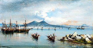 Consalvo Carelli (Napoli 1818-1910)  - "Mergellina beach in Naples"