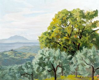Enrico Ortolani (Roma 1883 - 1971) - View of the Campagna Romana with Mount Soratte in the distance