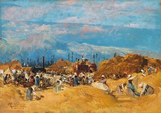 Attilio Stefanori (Roma 1860-1911)  - Avezzano, the harvest, 1903