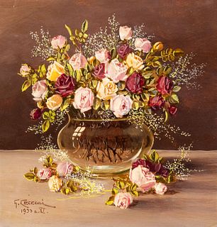 G. Cecconi (Scuola italiana XIX - XX secolo) - Vase of roses, 1933