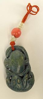 Antique Chinese Carved Blue Jade Pendant.