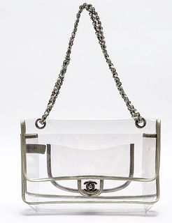 Chanel Metallic Lambskin & Clear Vinyl Handbag