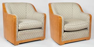 French Art Deco Barrel Back Club Chairs, Pair