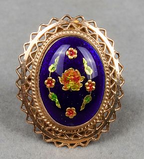 Victorian 14K Yellow Gold & Enamel Floral Ring