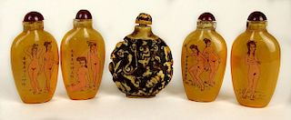 Boxed Set of Four Chinese Erotic Snuff Bottles. Hand Painted Inside.