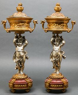 French Neoclassical Style Bronze Covered Urns, Pr