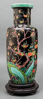 Chinese Famille Noir Porcelain Rouleau Vase