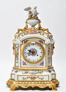 French Carpie Hand-Painted Porcelain Mantel Clock