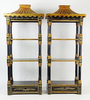 Pair of Vintage Painted Wood Pagoda Style Étagères/Display Cabinets.