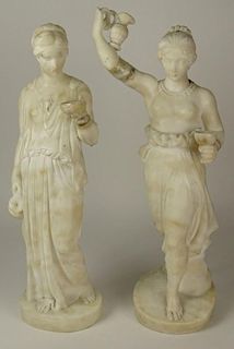 Pair 19/20th Century Classical Carved Alabaster Figurines.