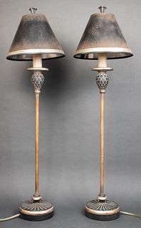 Hollywood Regency Style Silvered Table Lamps, Pair