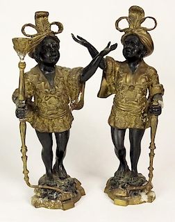 Pair Modern Blackamoor Bronze Figurines As Candlesticks.