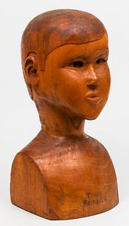 Timmy Reinhold Folk Art Carved Wood Bust