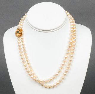 Mid-Century 14K Clasp Double Strand Pearl Necklace