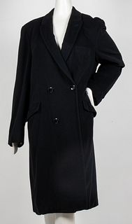 Long Black Double Breasted Black Wool Coat