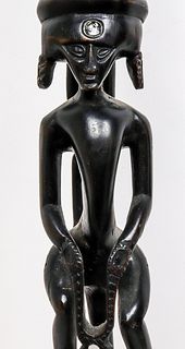 African Carved Ebonized Wood Figural Walking Cane