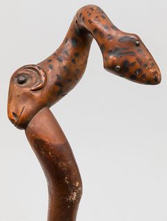 African Folk Art Animal Carved Wood Walking Cane