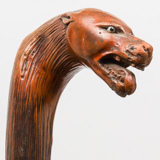 Continental Carved Wood Beast Walking Cane
