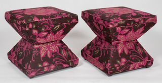 Hickory Chair Co. Upholstered "Serge Ottomans", Pr
