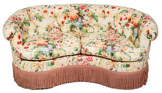 Tufted Floral Upholstered Round Back Settee