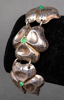 Scandinavian Silver & Green Stone Clover Bracelet
