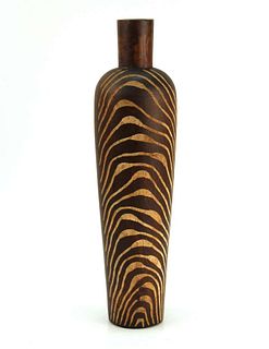 Modern Hand-Carved Wood Bottle-Form Vase