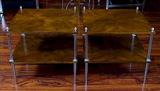 Pair Vintage Burled Wood and Silvered Metal 2 Tier End Tables.