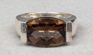 Sterling Silver & Fancy-Cut Smoky Quartz Ring