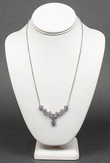 Modern Silver Tanzanite Drop Necklace