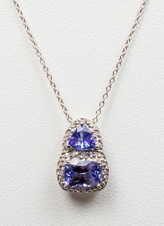 Silver Tanzanite & Diamond Pendant Necklace