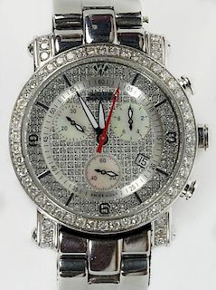 Aquamaster stainless steel chronograph with approx. 2.0 carat round cut diamond bezel and quartz movement.