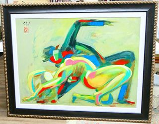SIGNED LARGE OIL PAINTING ON CANVAS OF DANCERS