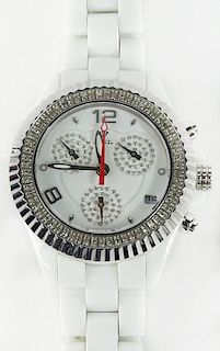 Lady's Aquamaster ceramic and stainless steel chronograph with diamond bezel and quartz movement.