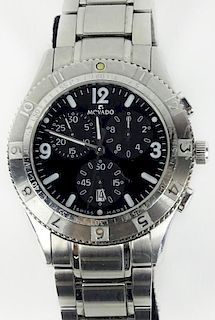 Men's vintage Movado stainless steel chronograph with quartz movement.
