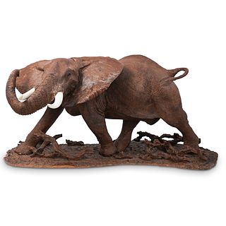 Mopho Gonde (Zimbabwe b.1968) Naturalistic Leadwood Elephant Statue