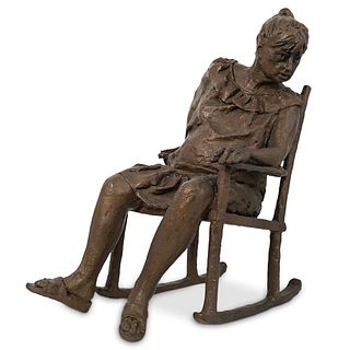 "Teena" Signed Bronze Rocking Chair Statue