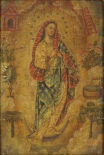 18/19th Century South American Hand Painted Religious Icon Painted on Board.