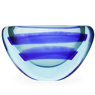 Seguso Style Murano Teal & Blue Glass Vase